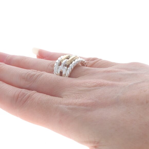 David Yurman Wellesley Chain Link Statement Band - 925 18k SZ 7 Ring - Picture 4 of 9